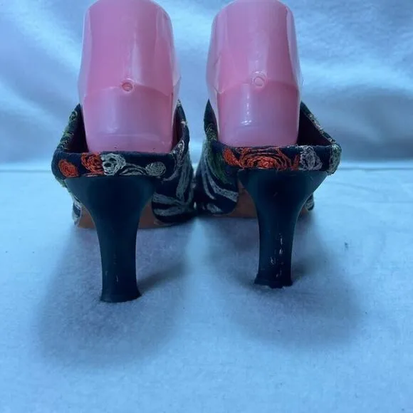 Edoche Shoes Mules Womens 10 Turkish Colorful Embroidered Floral Leather Sole