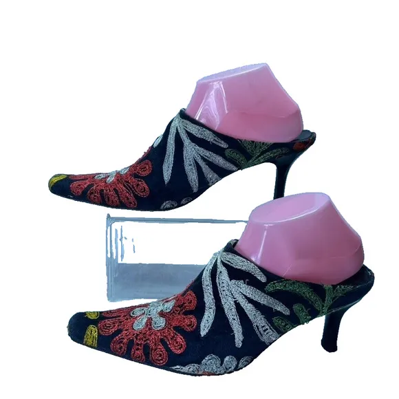 Edoche Shoes Mules Womens 10 Turkish Colorful Embroidered Floral Leather Sole