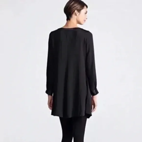 Eileen Fisher Silk Georgette Crepe Long Sleeve Dress