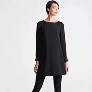 Eileen Fisher Silk Georgette Crepe Long Sleeve Dress