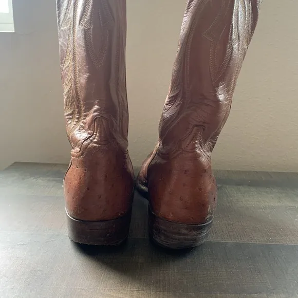 El Dorado OSTRICH Leather MENS COWBOY BOOTS 12.5D Tan Unmarked Boots READ