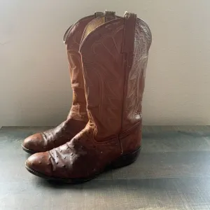 El Dorado OSTRICH Leather MENS COWBOY BOOTS 12.5D Tan Unmarked Boots READ