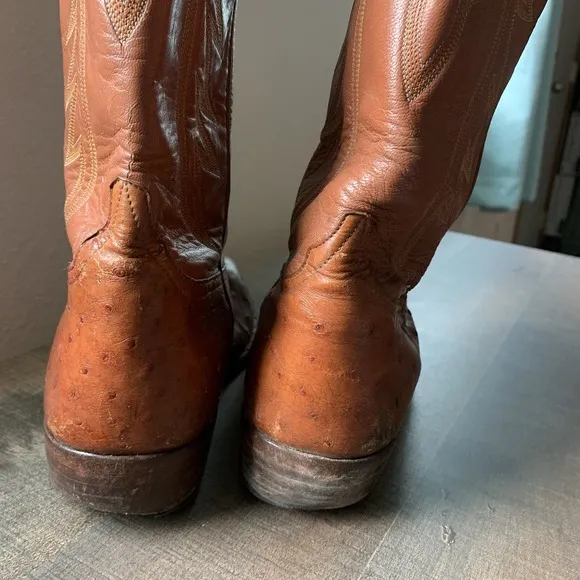 El Dorado OSTRICH Leather MENS COWBOY BOOTS 12.5D Tan Unmarked Boots READ