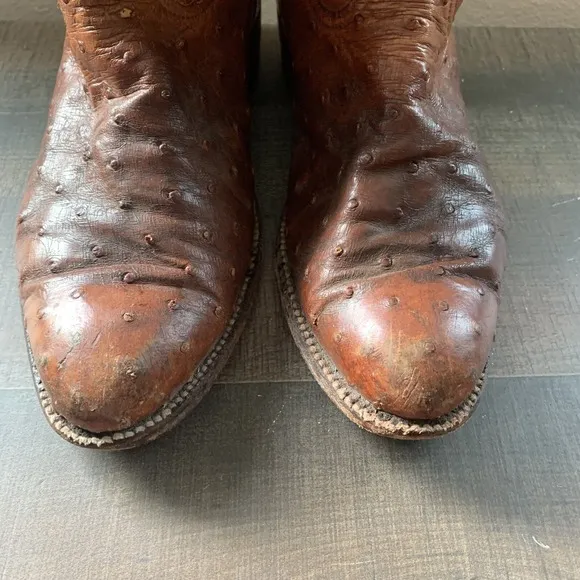 El Dorado OSTRICH Leather MENS COWBOY BOOTS 12.5D Tan Unmarked Boots READ