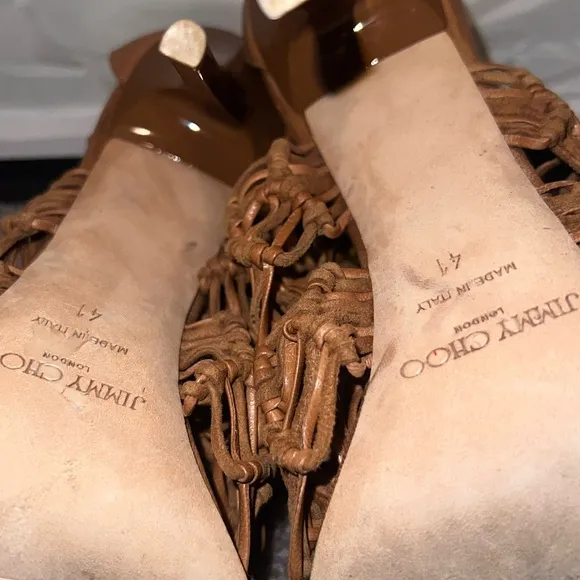 Elegant Tan Women's Heels Jimmy choo open toe  zipper back heels NWOB