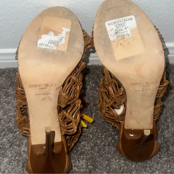 Elegant Tan Women's Heels Jimmy choo open toe  zipper back heels NWOB