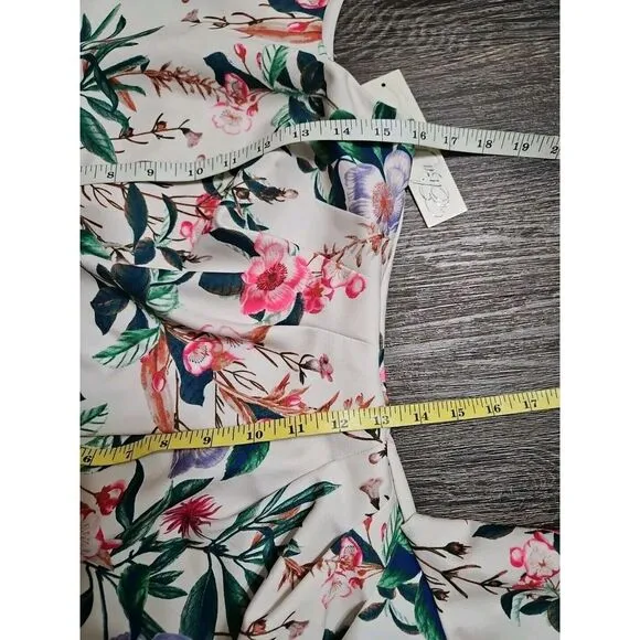 ELIZA J Boat Neck Asymmetrical Cascade  Floral‎ Sleeveless Ruffle Sheath Dress 4