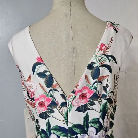 ELIZA J Boat Neck Asymmetrical Cascade  Floral‎ Sleeveless Ruffle Sheath Dress 4