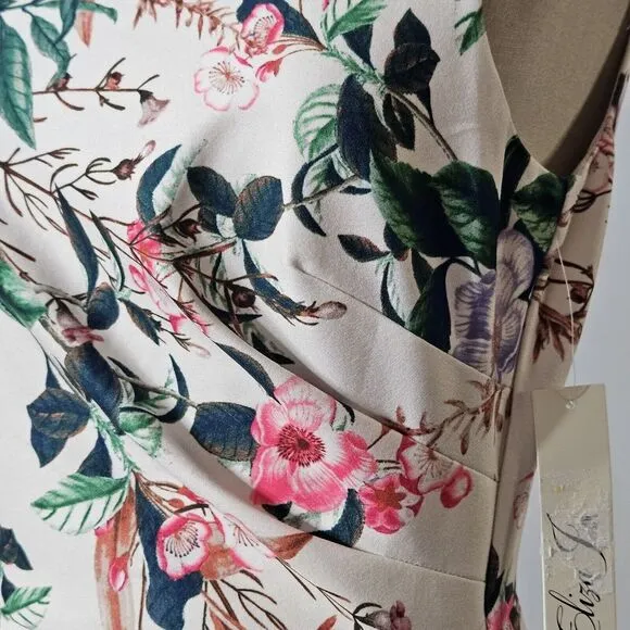 ELIZA J Boat Neck Asymmetrical Cascade  Floral‎ Sleeveless Ruffle Sheath Dress 4