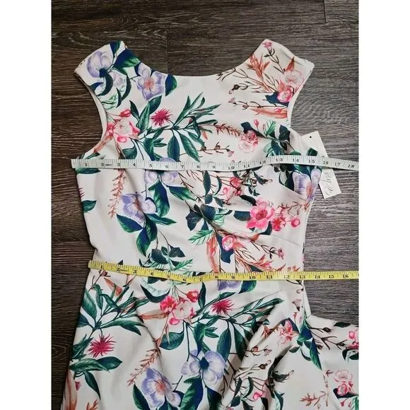 ELIZA J Boat Neck Asymmetrical Cascade  Floral‎ Sleeveless Ruffle Sheath Dress 4