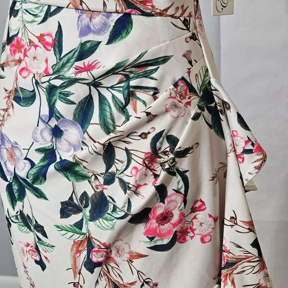 ELIZA J Boat Neck Asymmetrical Cascade  Floral‎ Sleeveless Ruffle Sheath Dress 4