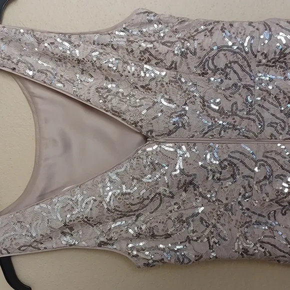 Eliza J Formal Evening Gown Sequin Lace Sleeveless Satin Ruffle SZ 6 Champagne