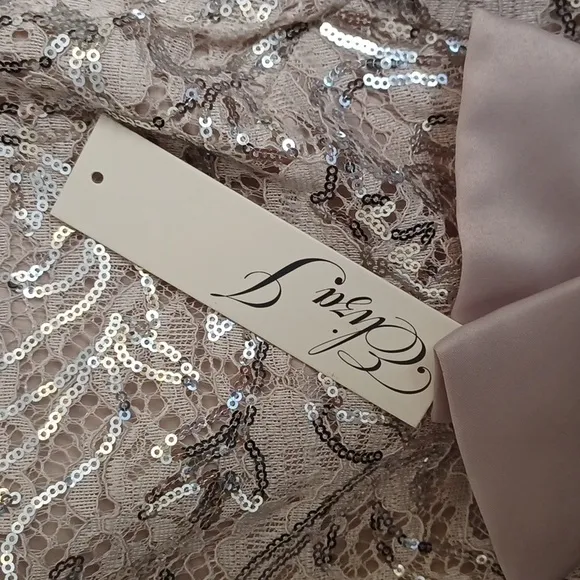 Eliza J Formal Evening Gown Sequin Lace Sleeveless Satin Ruffle SZ 6 Champagne