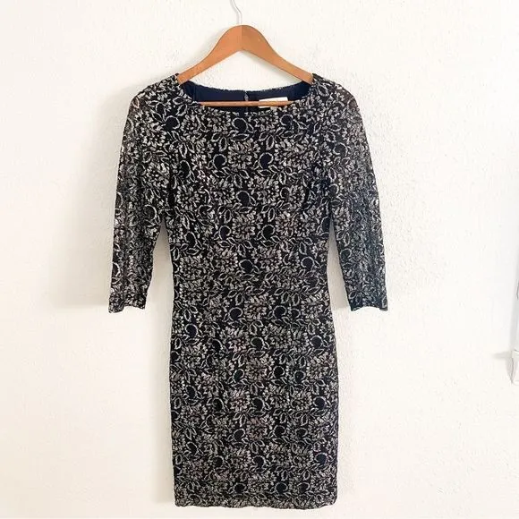 Erin Fetherston Black Lace Silver Sheath Mini Dress