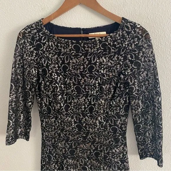 Erin Fetherston Black Lace Silver Sheath Mini Dress