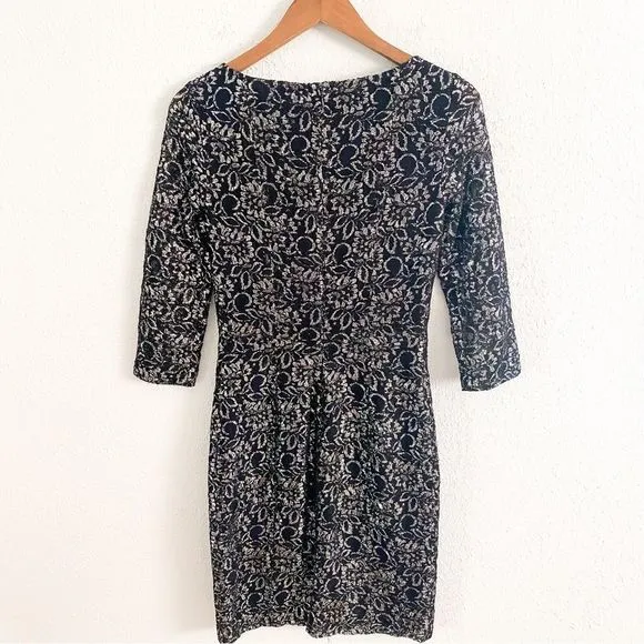 Erin Fetherston Black Lace Silver Sheath Mini Dress