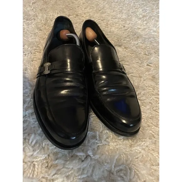 ERMENEGILDO ZEGNA Mens 8 Black Slip On Leather Loafers Dress Shoes