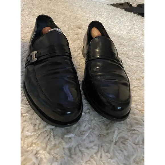 ERMENEGILDO ZEGNA Mens 8 Black Slip On Leather Loafers Dress Shoes