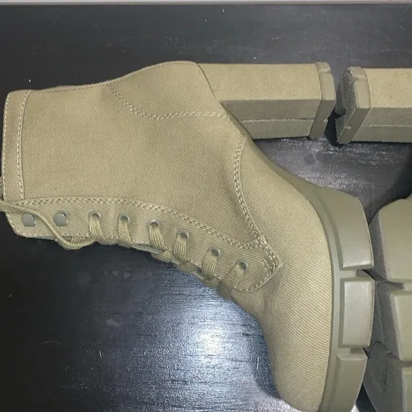 Espirit Kendra Army Green Textile Heeled Lace-Up Boots. Size 9