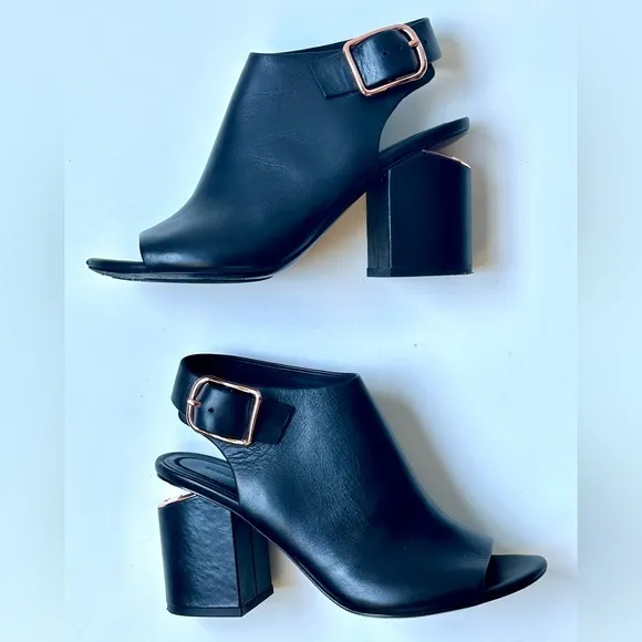 EUC Alexander Wang Nadia Black Leather Rose Gold Heel Booties, size 36, US 6
