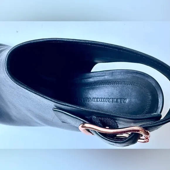 EUC Alexander Wang Nadia Black Leather Rose Gold Heel Booties, size 36, US 6