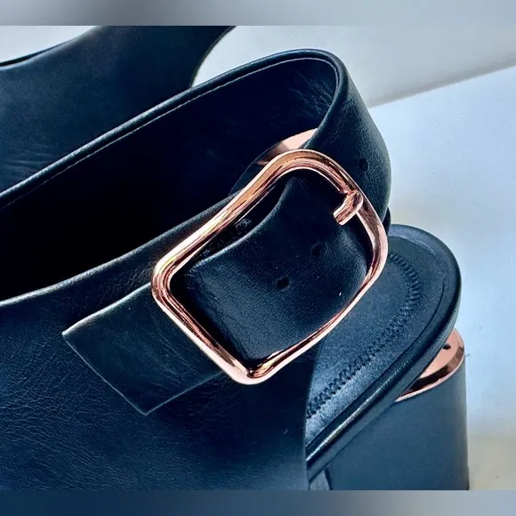 EUC Alexander Wang Nadia Black Leather Rose Gold Heel Booties, size 36, US 6