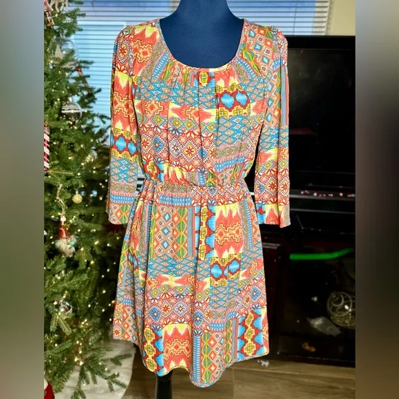 EUC Pink Owl Apparel Tribal Print Dress