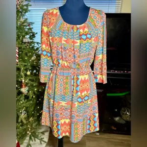 EUC Pink Owl Apparel Tribal Print Dress