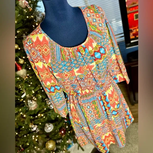 EUC Pink Owl Apparel Tribal Print Dress