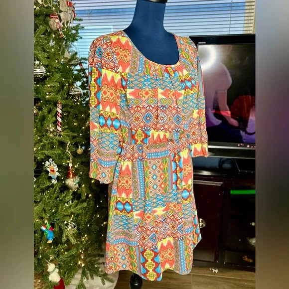 EUC Pink Owl Apparel Tribal Print Dress