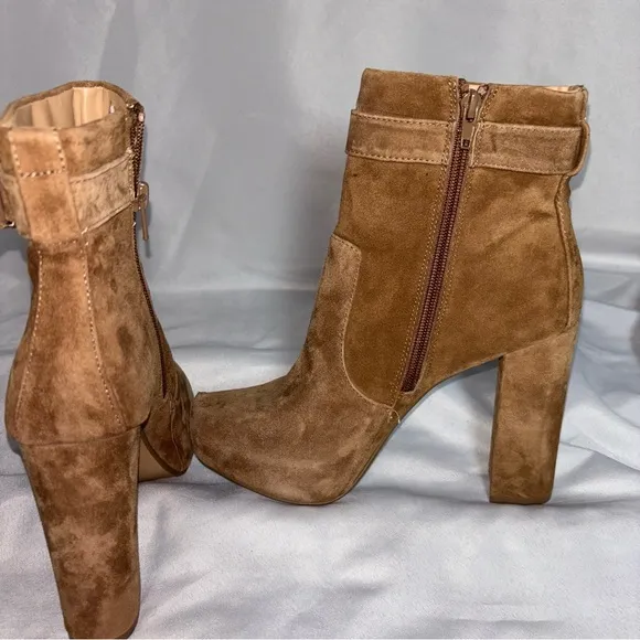 EXPRESS Ankle High Heel Suede Boots with Side Buckle Size 7.5