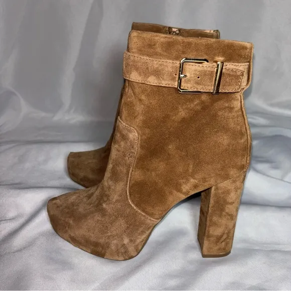 EXPRESS Ankle High Heel Suede Boots with Side Buckle Size 7.5