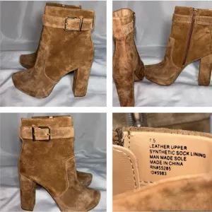 EXPRESS Ankle High Heel Suede Boots with Side Buckle Size 7.5