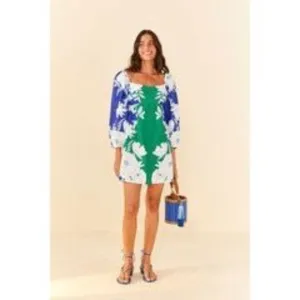 Farm Rio Soft Garden Puff-Sleeve Mini Dress