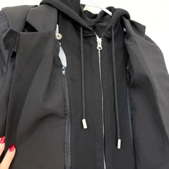 FATE Hybrid Blazer Hoodie Jacket Black Mixed Media Layered Look Women L