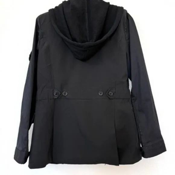 FATE Hybrid Blazer Hoodie Jacket Black Mixed Media Layered Look Women L