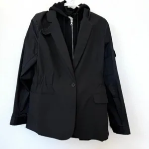 FATE Hybrid Blazer Hoodie Jacket Black Mixed Media Layered Look Women L