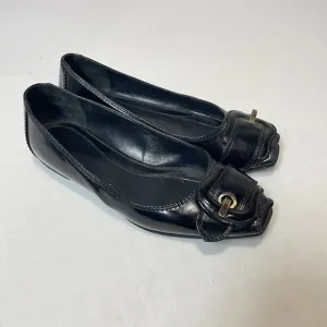 Fendi 90s Women's Logo Boat Patent Leather Peep Toe Flat Shoes Size 37/US 6.5