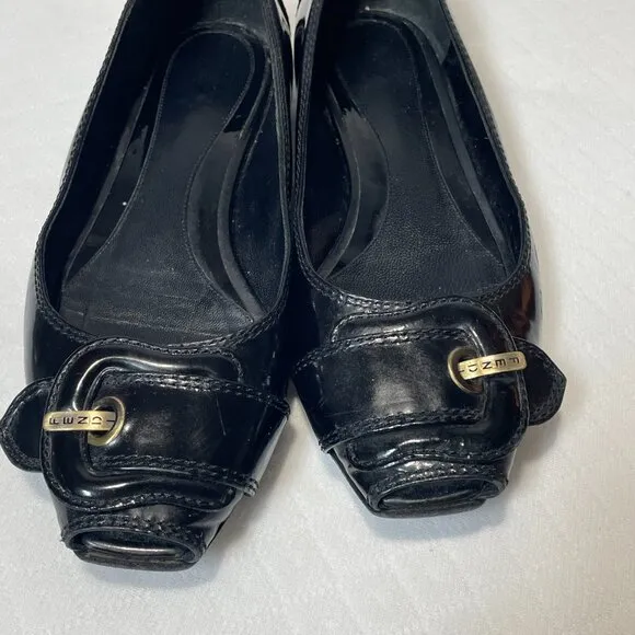 Fendi 90s Women's Logo Boat Patent Leather Peep Toe Flat Shoes Size 37/US 6.5