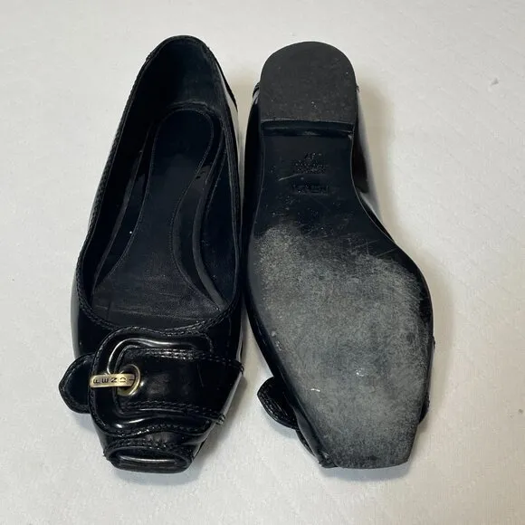 Fendi 90s Women's Logo Boat Patent Leather Peep Toe Flat Shoes Size 37/US 6.5