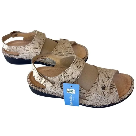 Finn Barbuda Comfort Hook And Loop Strap Sandals Champagne Garden US Size 8 EU 3