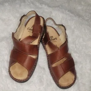 Finn comfort Made in Germany brown straps sandals shoes women 39 slip on