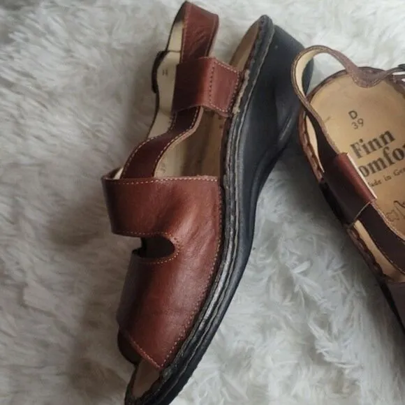 Finn comfort Made in Germany brown straps sandals shoes women 39 slip on