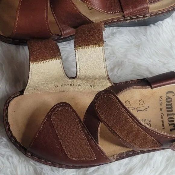 Finn comfort Made in Germany brown straps sandals shoes women 39 slip on