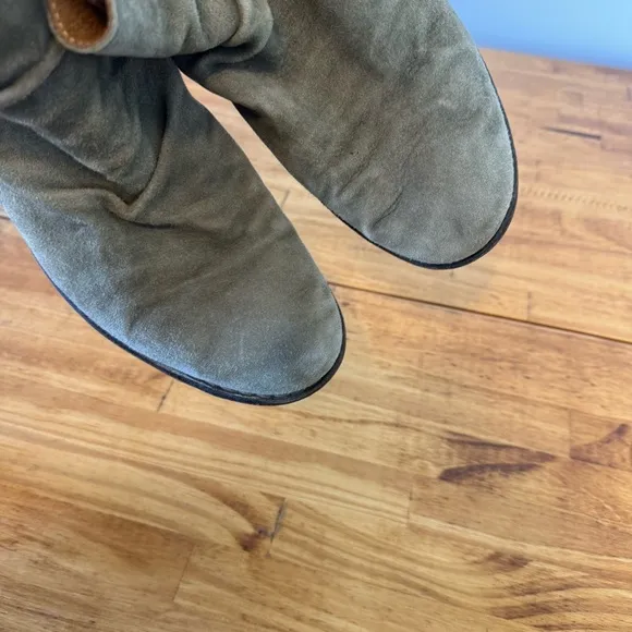 Fiorentini   Baker Eternity Green Suede Leather Side Buckle Ankle Boots Size 38