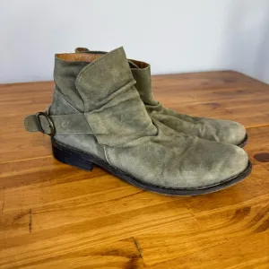 Fiorentini   Baker Eternity Green Suede Leather Side Buckle Ankle Boots Size 38