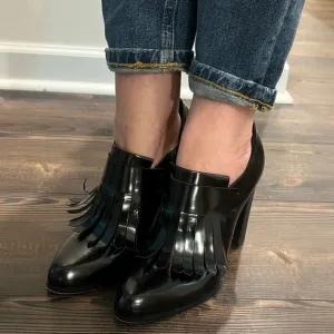 Fiorifrancesi Black kilt flap heels Italian made genuine patent leather shoes