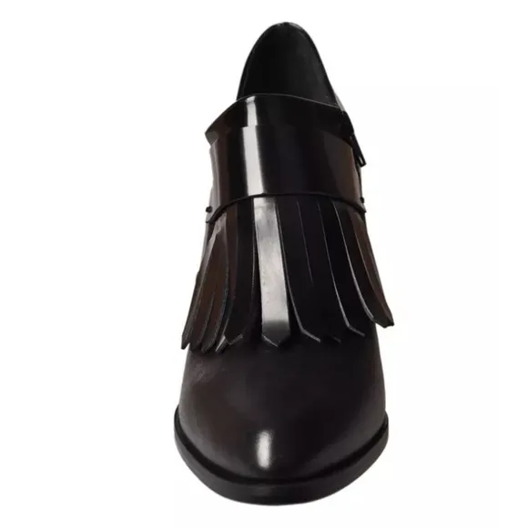 Fiorifrancesi Black kilt flap heels Italian made genuine patent leather shoes