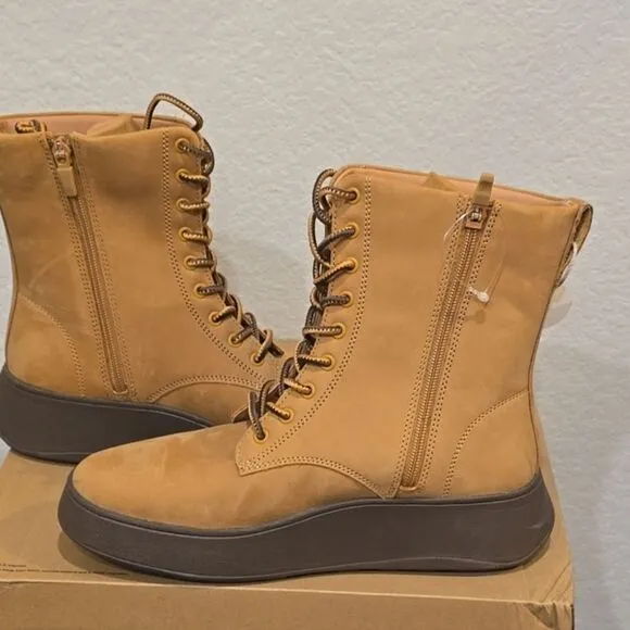 FitFlop F-Mode Nubuck Lace-Up Flatform Ankle Boots- Perfect Tan