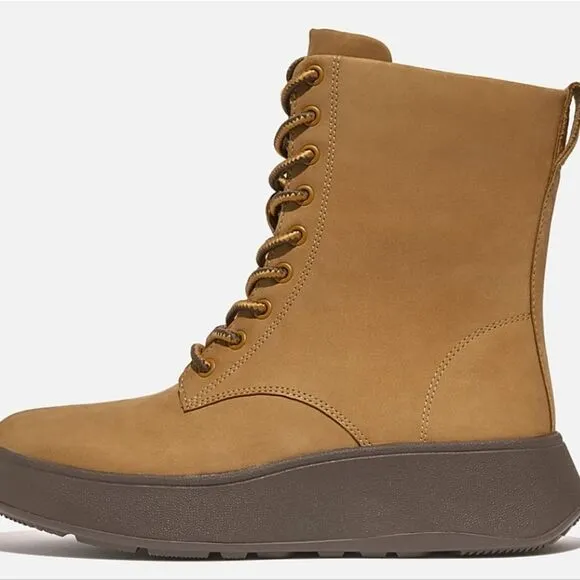 FitFlop F-Mode Nubuck Lace-Up Flatform Ankle Boots- Perfect Tan